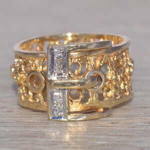 Natural Diamond Ring in Yellow and White Gold